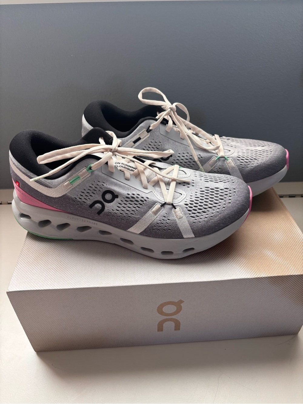 On Running Cloudsurfer 2 Men's Running Shoes - Light Gray with Pink Accent